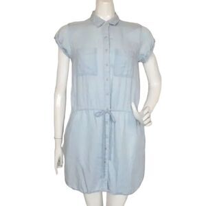 THREAD & SUPPLY Dress, M, Chambray Blue, Button front/Collar, Mini, Drawstring